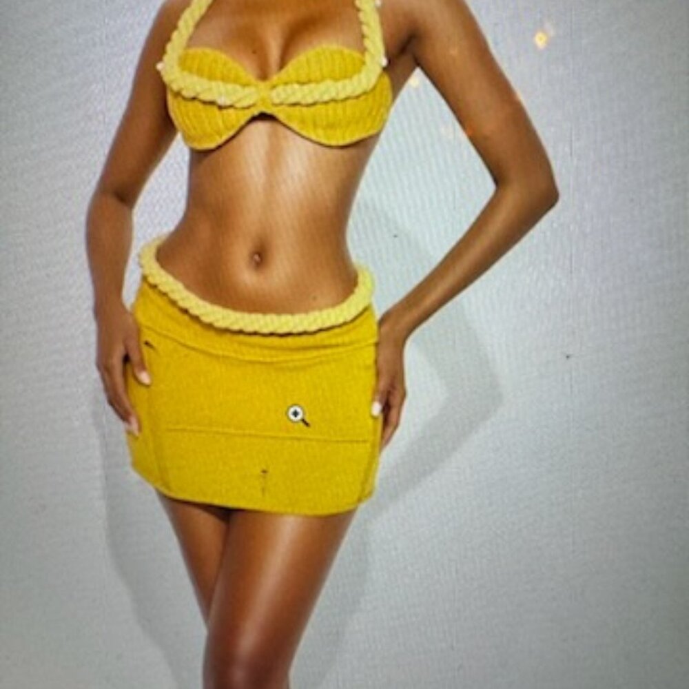 Mustard Crochet 2 piece skirt set
